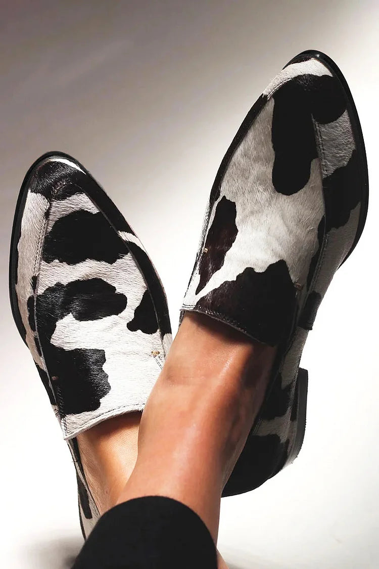 Becca | Cow Print Slip-On Loafers