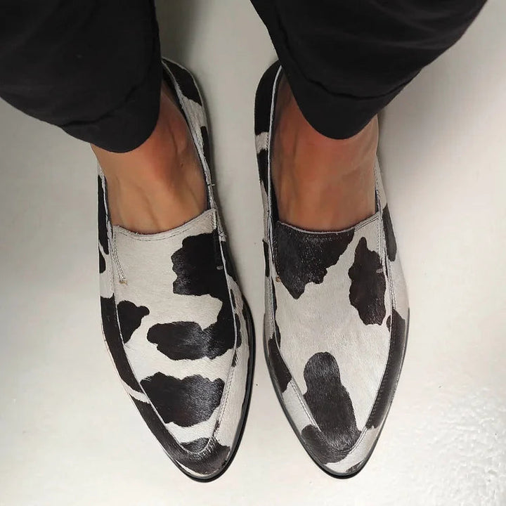 Becca | Cow Print Slip-On Loafers
