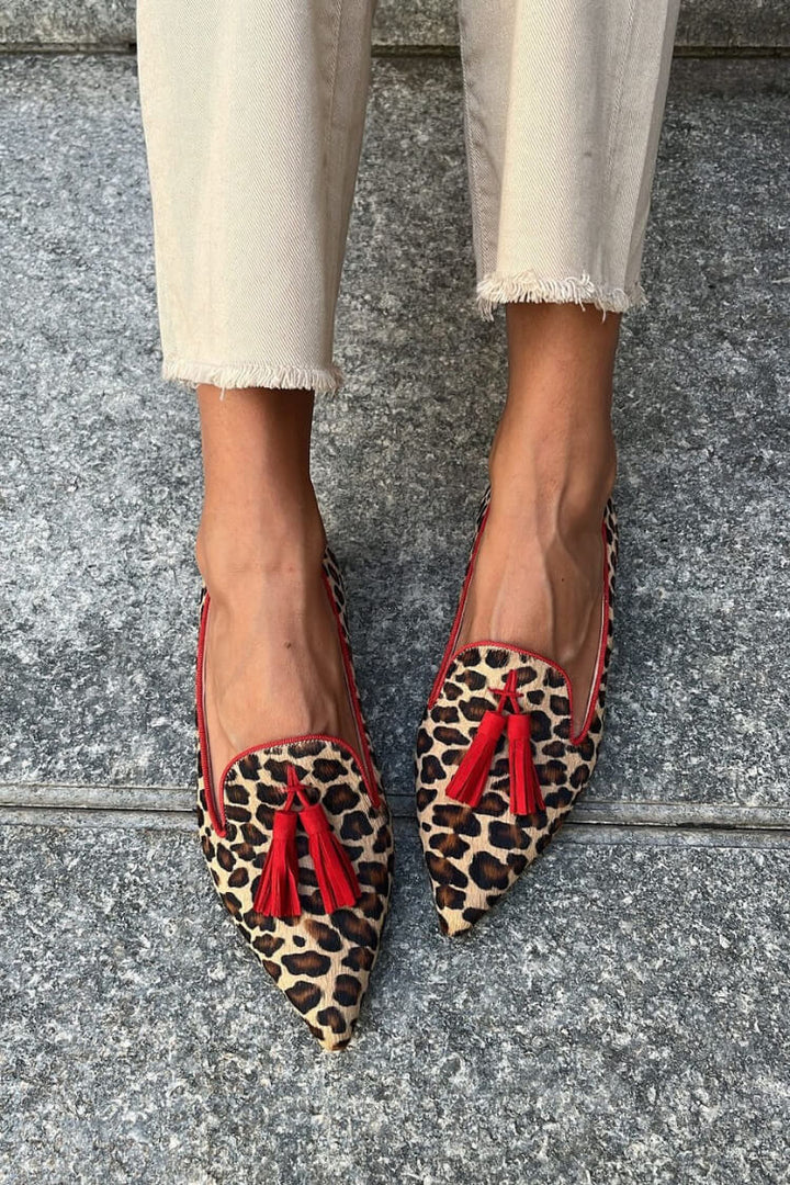Gelly | Leopard Flats with Red Tassels