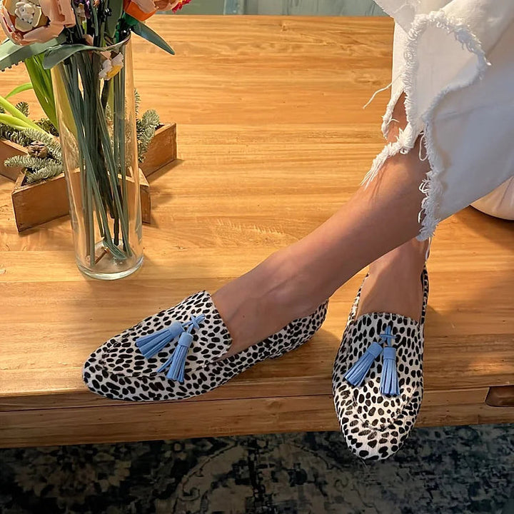 Gwenn | Snow Leopard Tassel Loafers