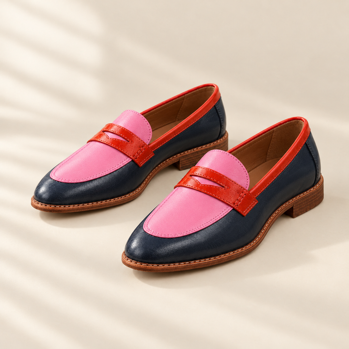 Beatrice | Pink & Navy Penny Loafers