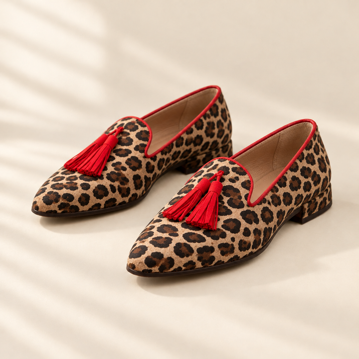 Gelly | Red Tassel Leopard Flats