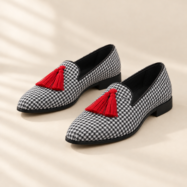 Sasha | Houndstooth Fringe Flats