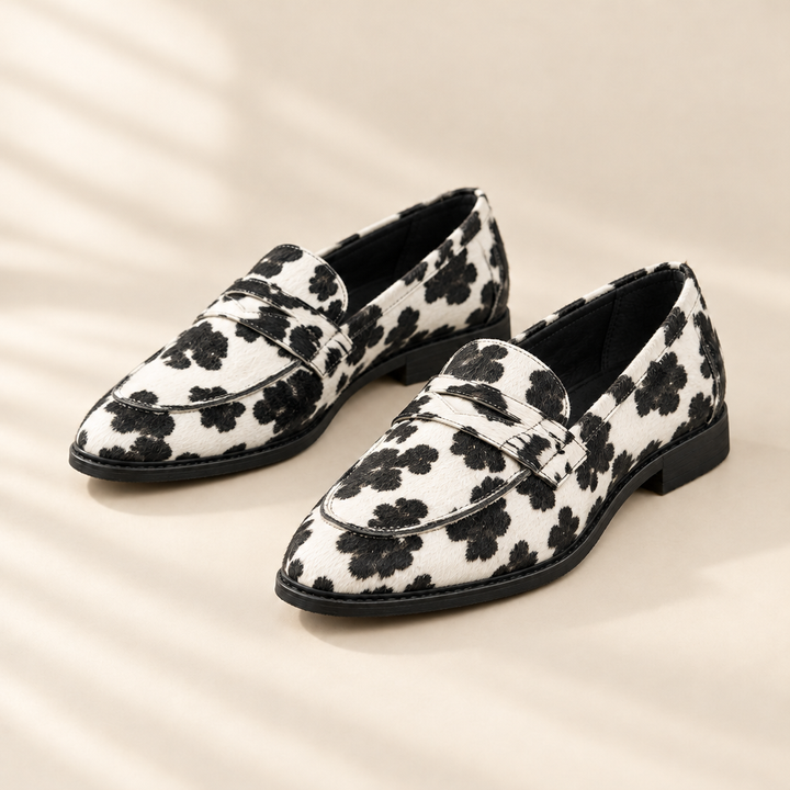 Claria | Cow Print Calf Hair Loafers