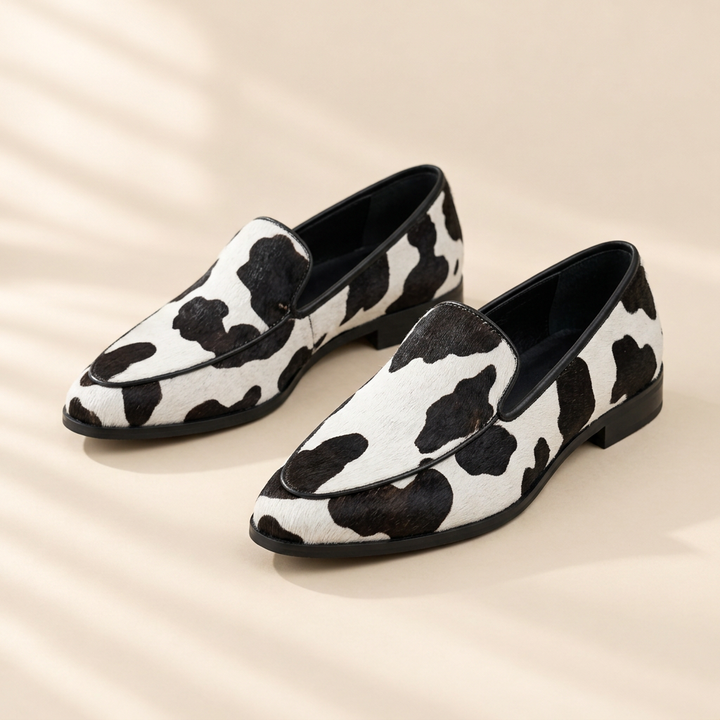 Becca | Cow Print Slip-On Loafers