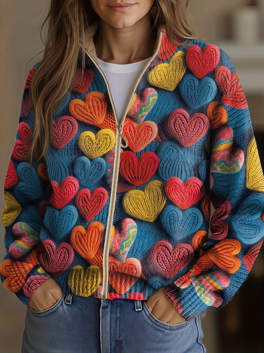 Madeline - Multicolor Hearts Textured Knit Pattern