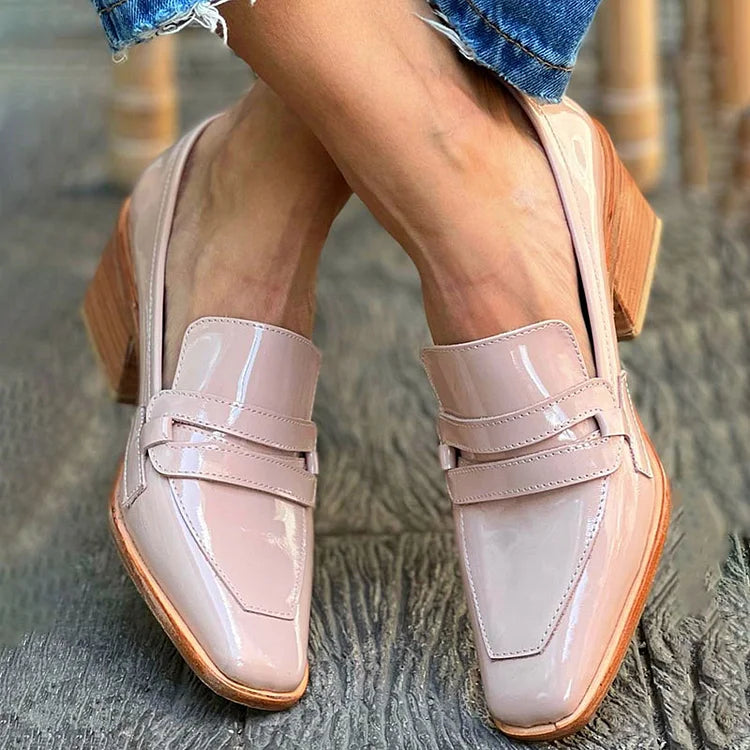Karina | Blush Block Heel Loafers