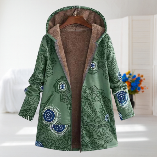 Arianna - Sage Green Fleece-Lined Hooded Coat