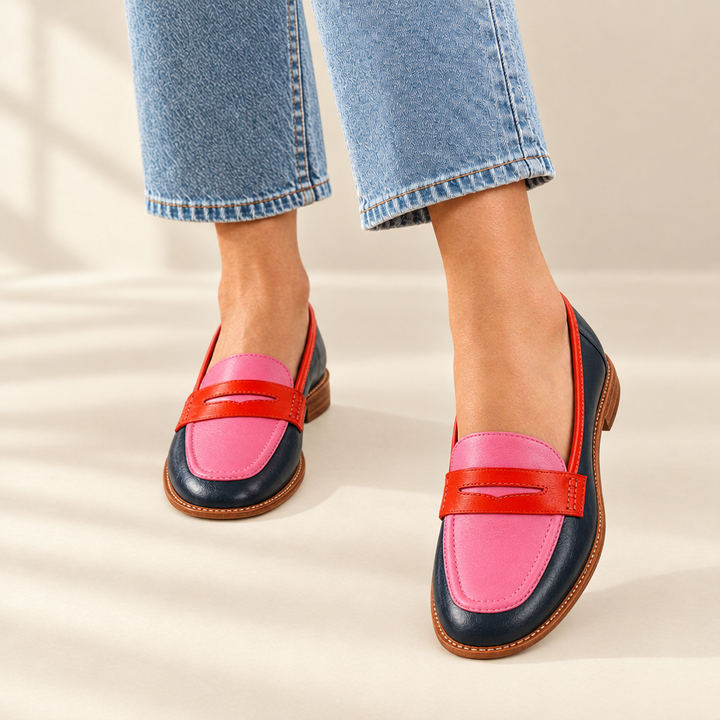 Beatrice | Pink & Navy Penny Loafers