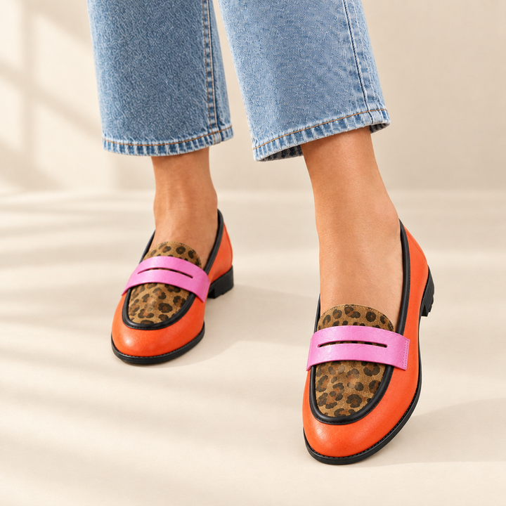 Sia | Coral Loafers with Pink Trim