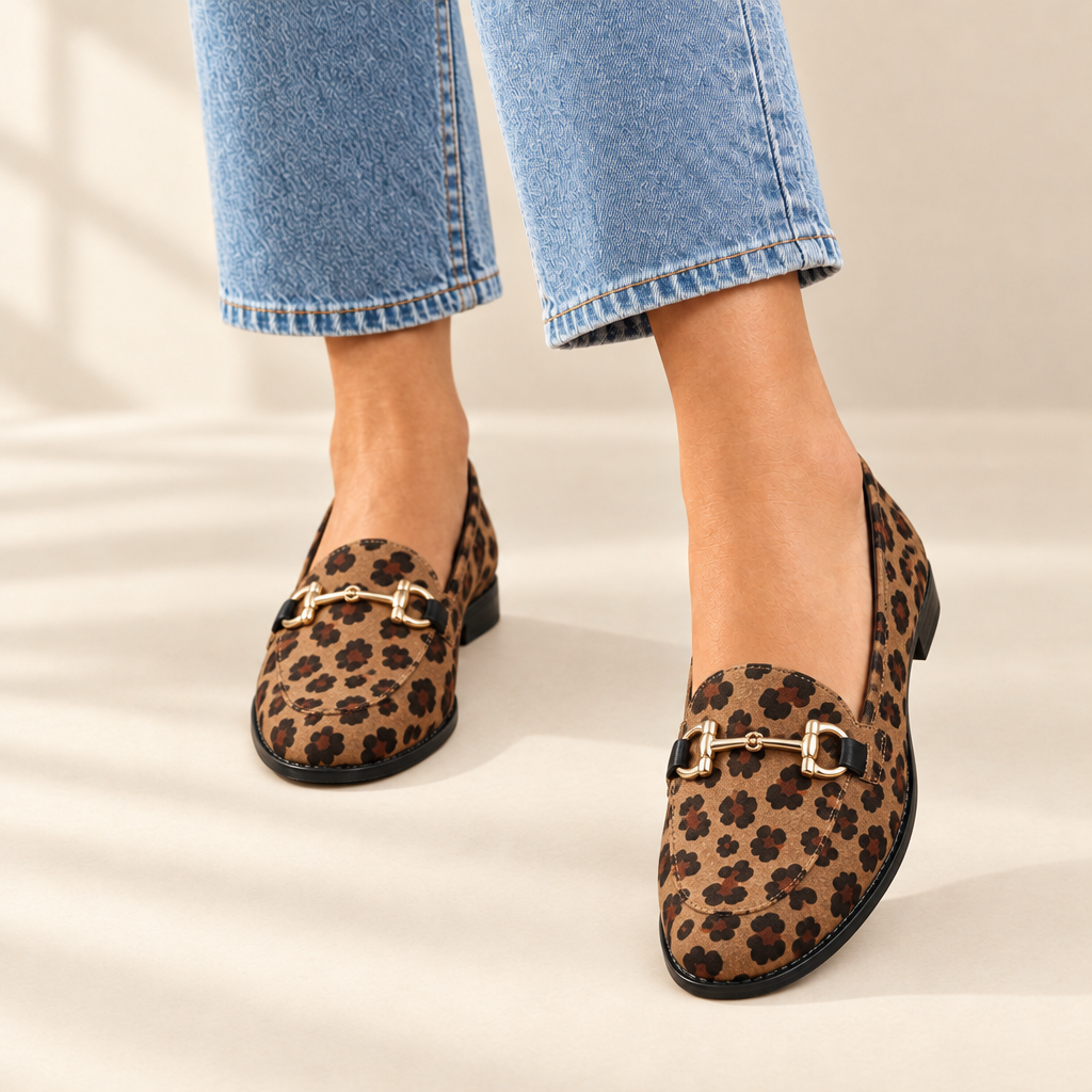 Gia | Leopard Buckle Strap Flats