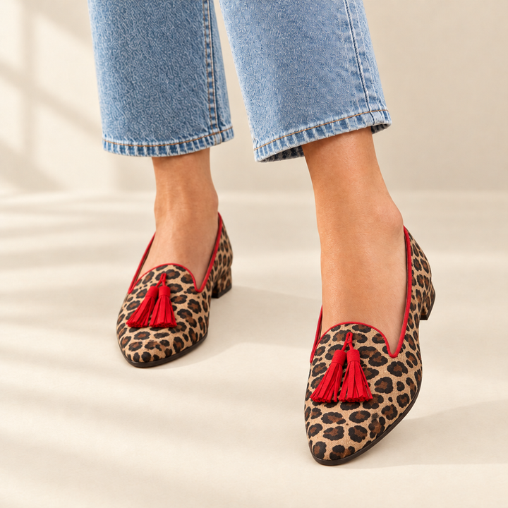 Gelly | Red Tassel Leopard Flats