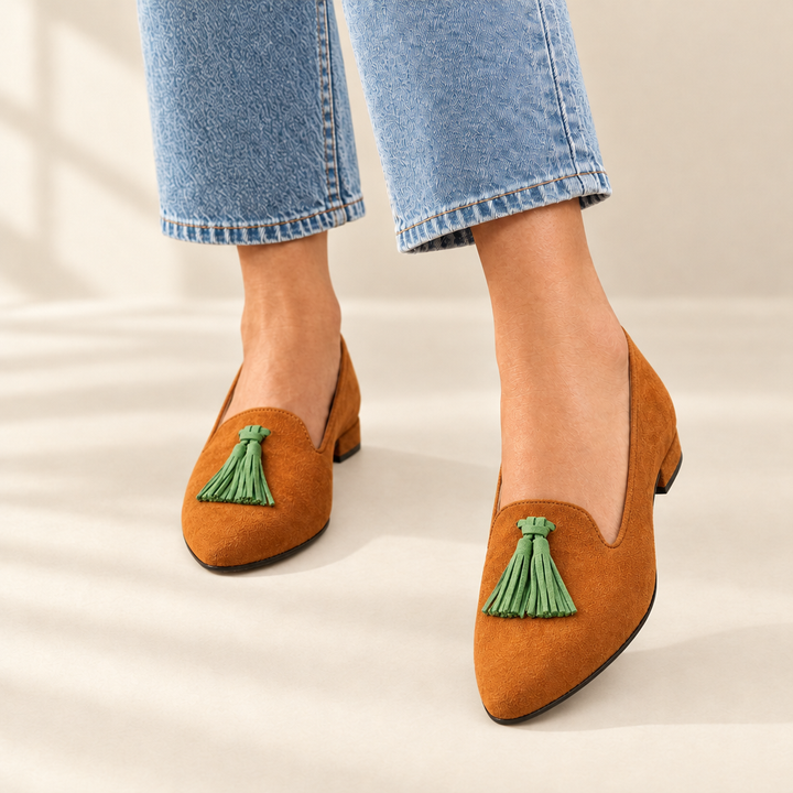 Freya | Tan Tassel Flats