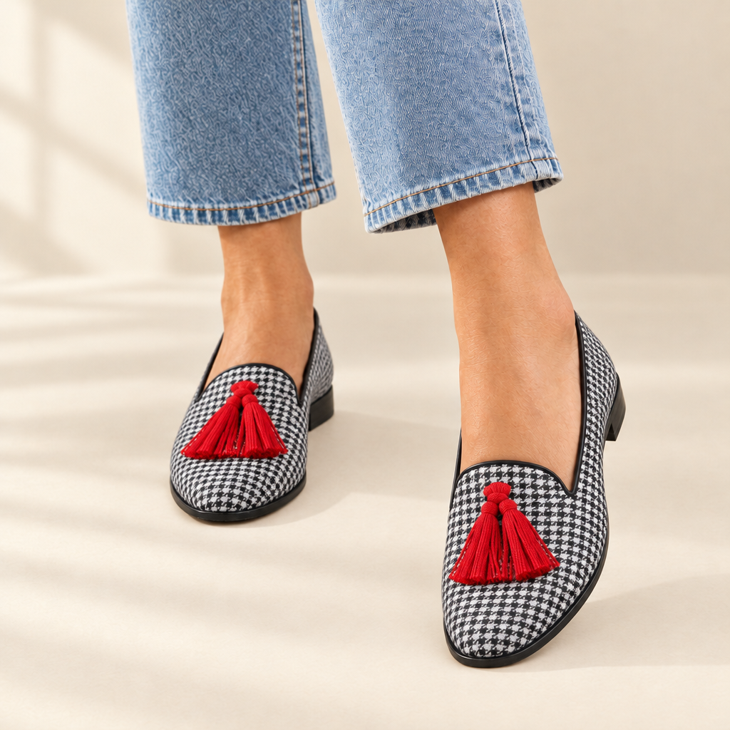 Sasha | Houndstooth Fringe Flats