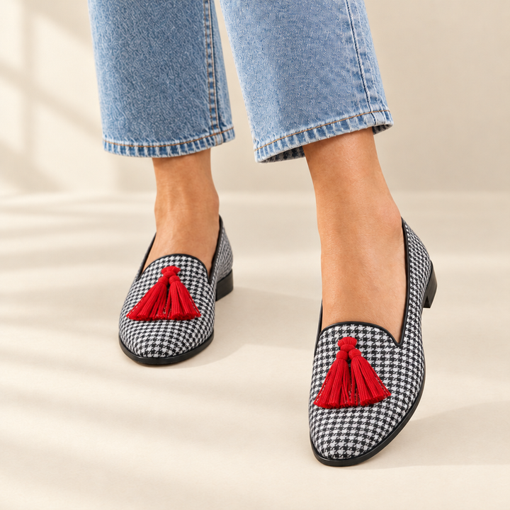 Sasha | Houndstooth Fringe Flats