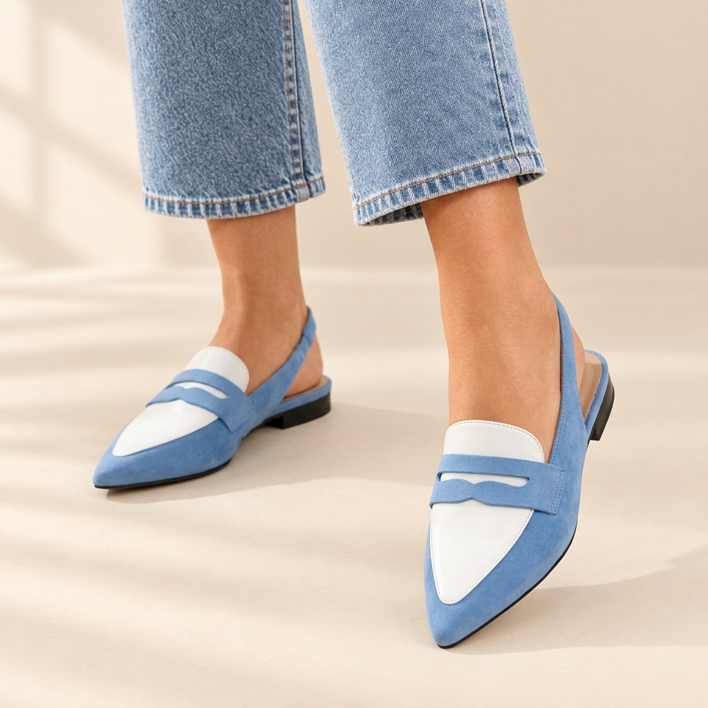 Elena | Cornflower Blue Slingback Flats