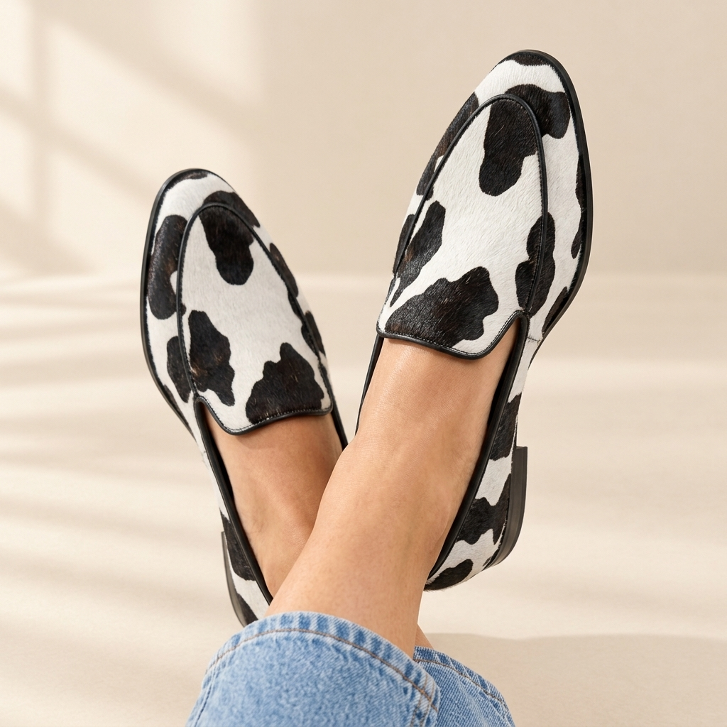 Becca | Cow Print Slip-On Loafers