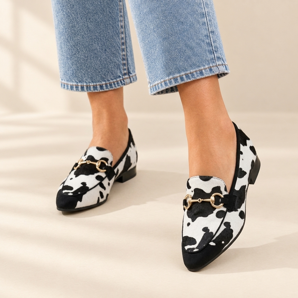 Novie | Cow Print Pointed Flats