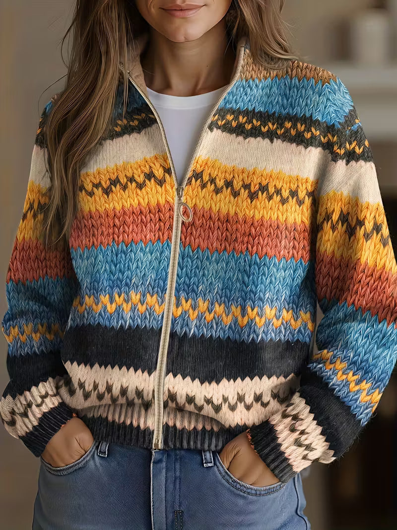 Jenna - Multicolor Zigzag Striped Knit Cardigan