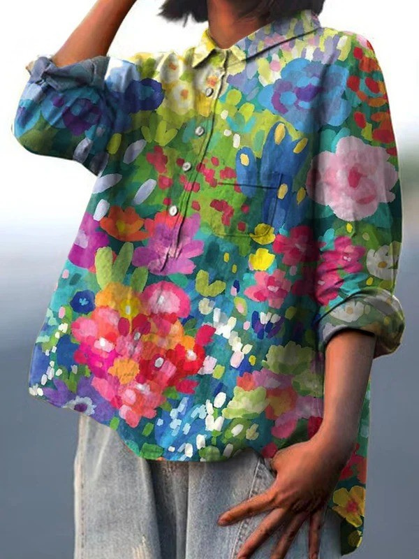 Rose | Casual Women's Blouse in Vintage Style with Floral Pattern