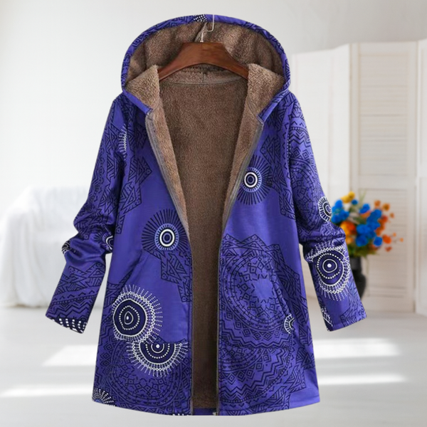 Vittoria - Purple Mandala Fleece-Lined Hooded Coat