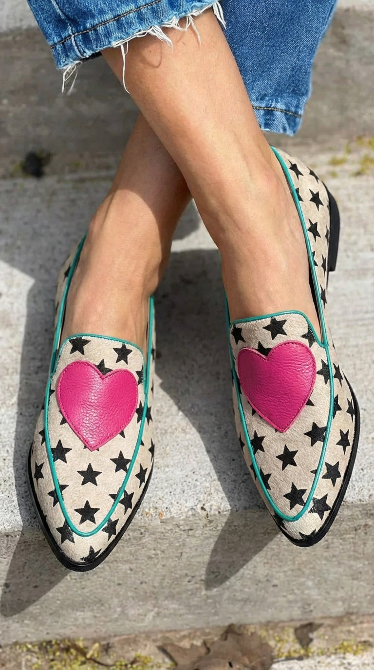 Marisol | Star Print Loafers with Heart