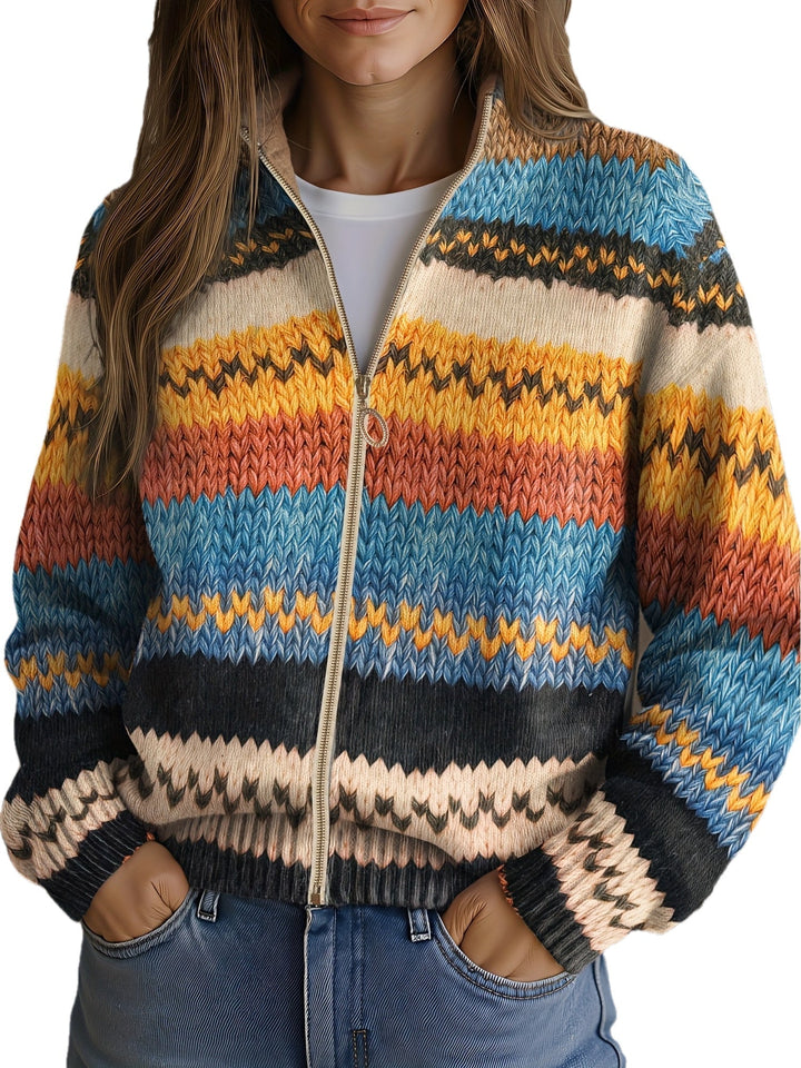 Jenna - Multicolor Zigzag Striped Knit Cardigan