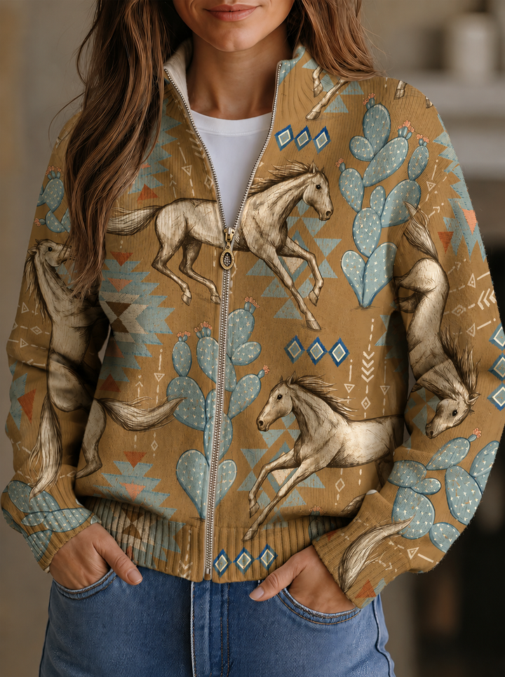 Kaitlyn - Desert Horse and Cactus Zip Cardigan