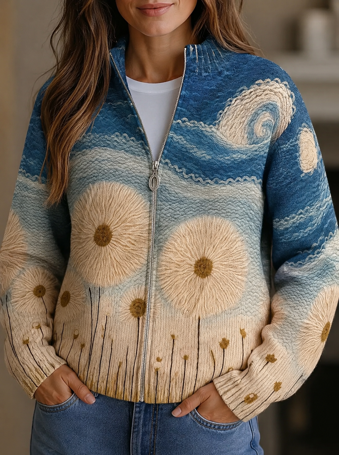 Quinn - Dandelion Meadow Quilted Zip Cardigan