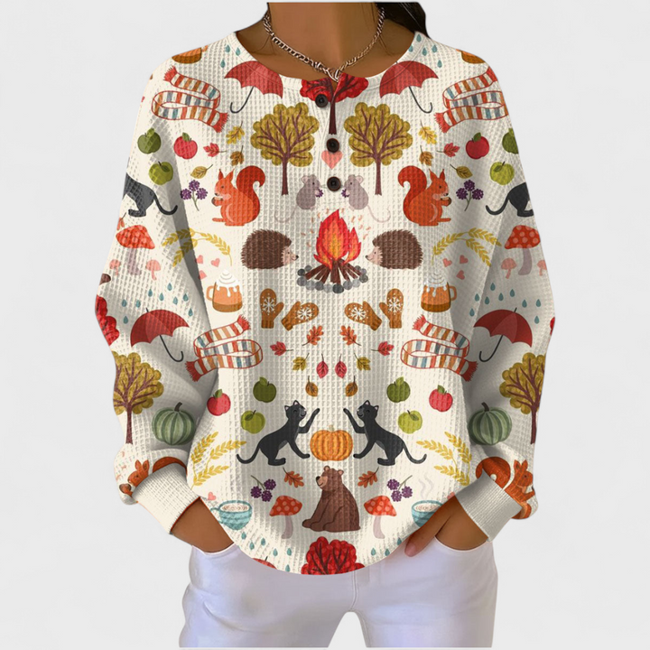 Alma | Cream Coloured Jumper with Autumn Forest Motif