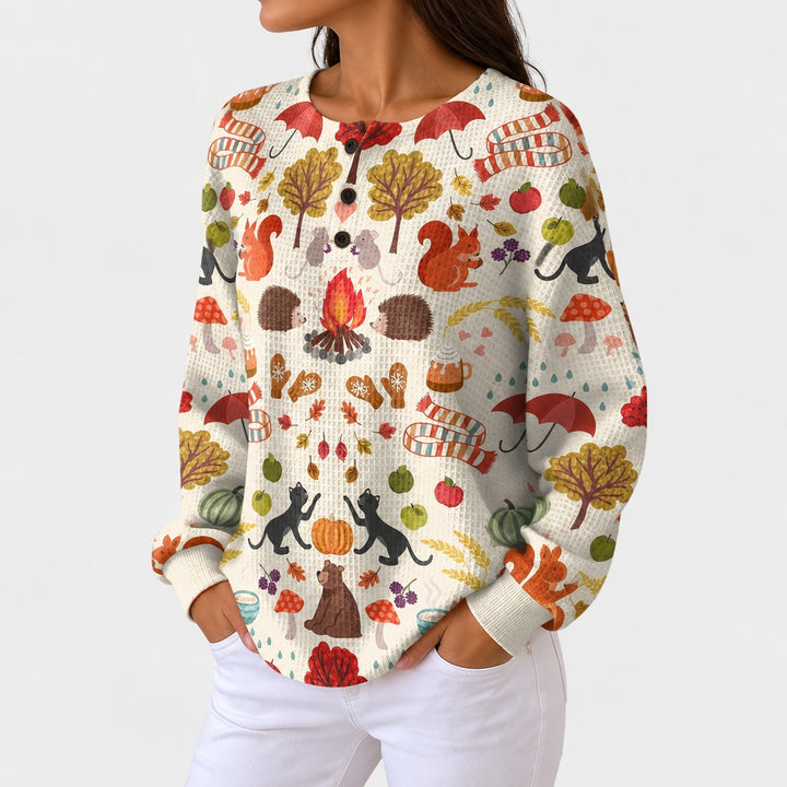 Alma | Cream Coloured Jumper with Autumn Forest Motif