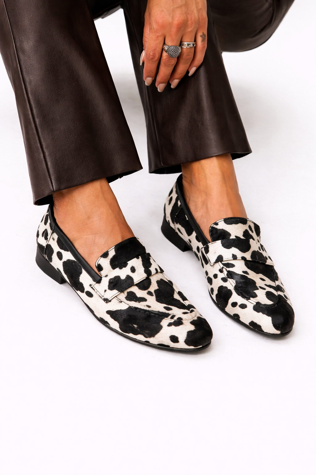 Darcy | Monochrome Cow Print Loafers