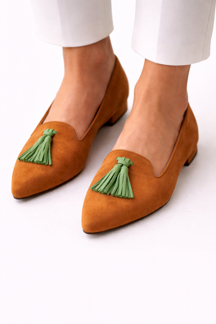 Freya | Tan Tassel Flats