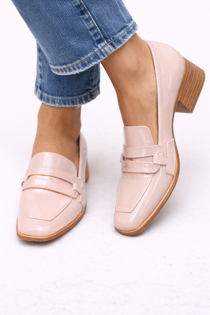 Karina | Blush Block Heel Loafers