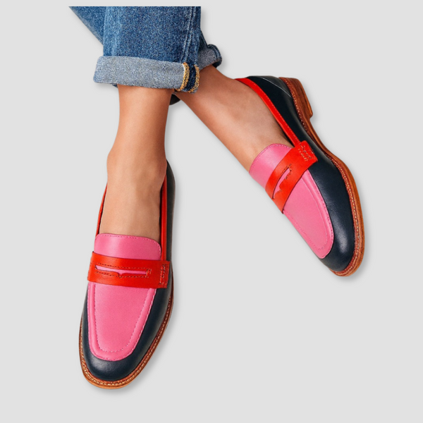 Beatrice | Pink & Navy Penny Loafers