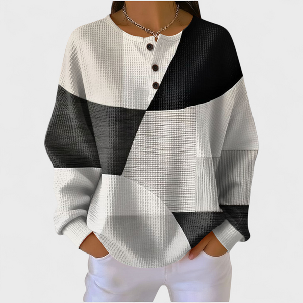 Ella - Black and White Colour-Block Jumper