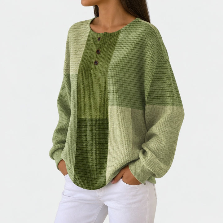 Harriet | Olive Green Jumper with Colour Block
