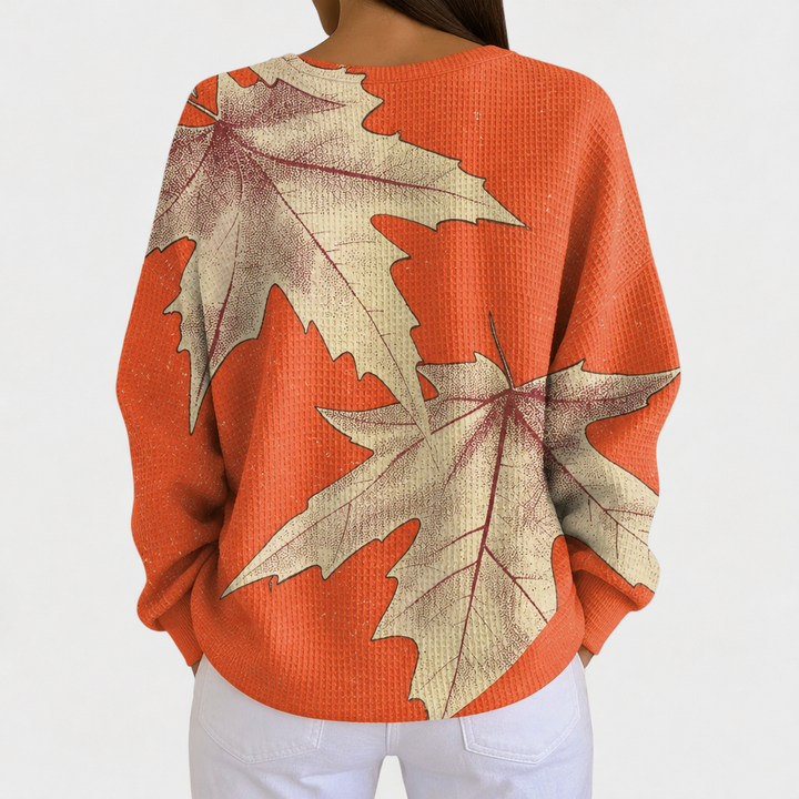 Molly | Orange Jumper with Autumn Leaf Design