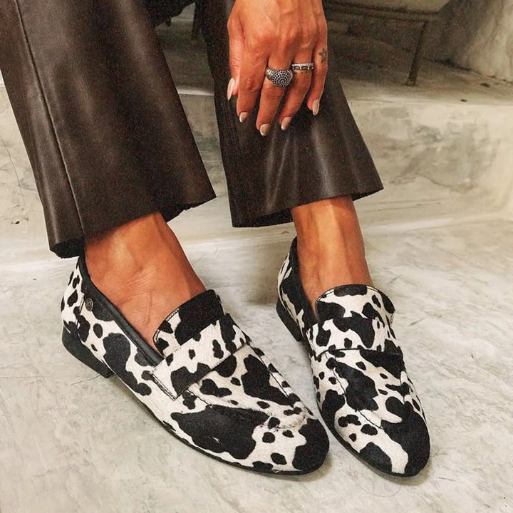 Darcy | Monochrome Cow Print Loafers