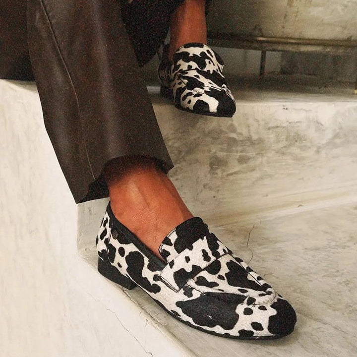Darcy | Monochrome Cow Print Loafers
