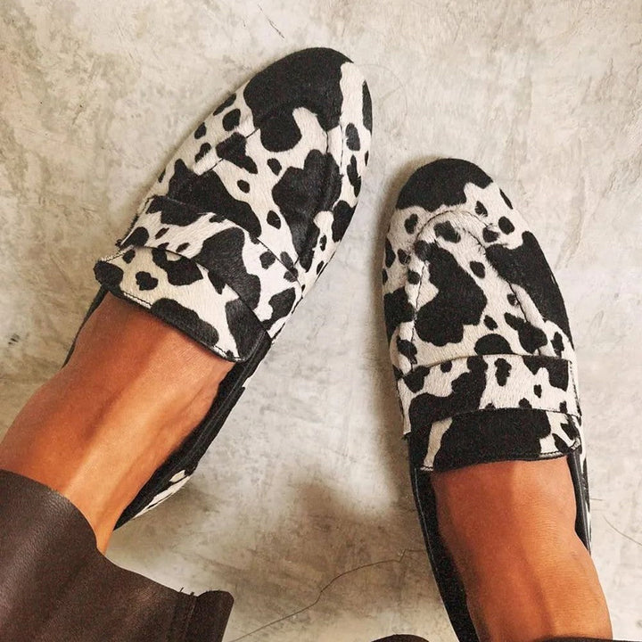 Darcy | Monochrome Cow Print Loafers