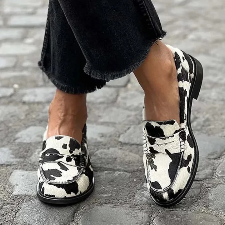 Claria | Cow Print Calf Hair Loafers