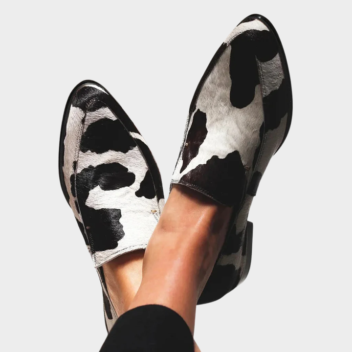 Becca | Cow Print Slip-On Loafers