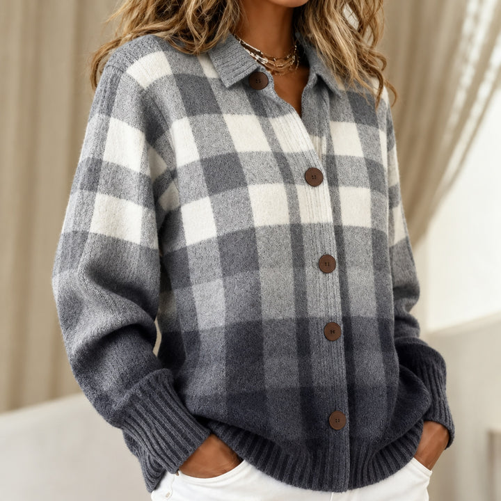Agnes | Grey Ombré Check knitted jacket with Buttons
