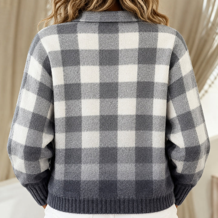 Agnes | Grey Ombré Check knitted jacket with Buttons