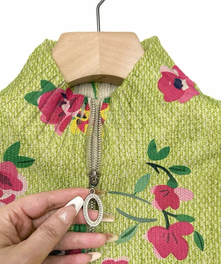 Lauren - Pink Floral Lime Zip Cardigan