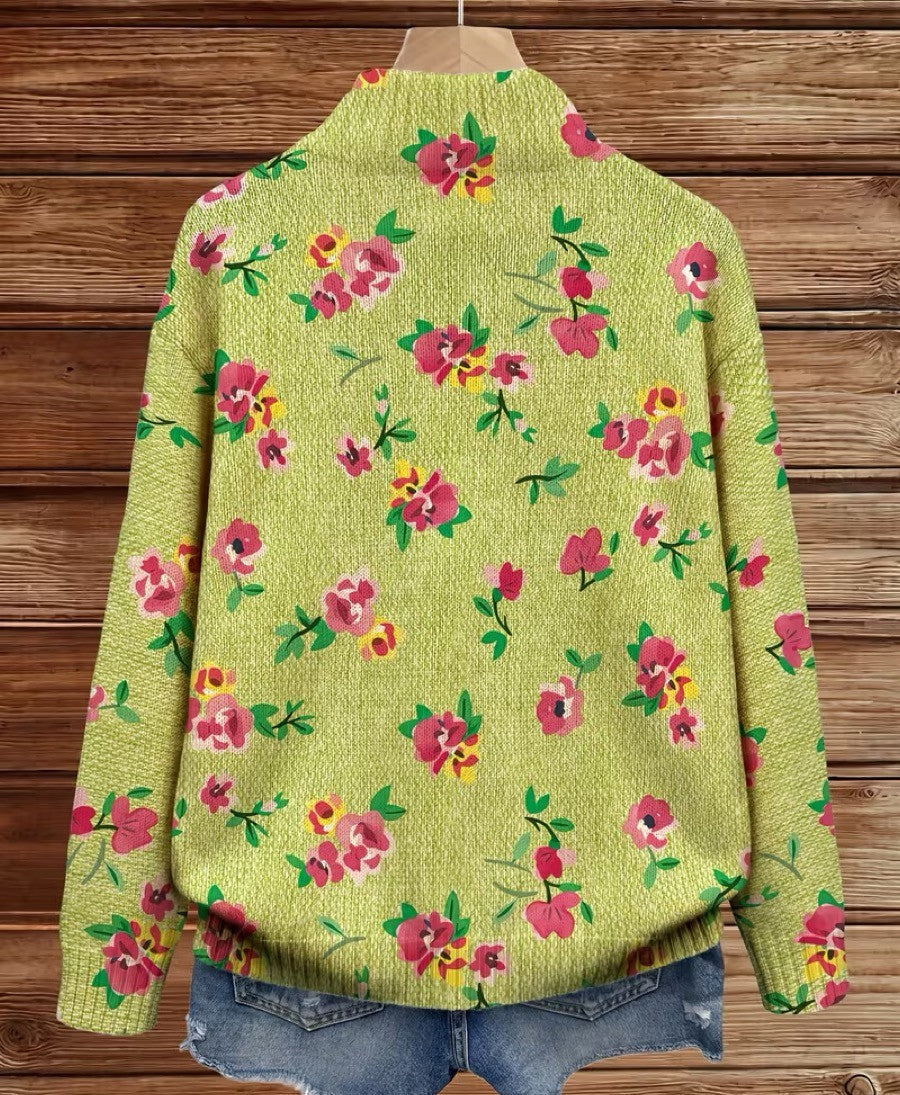 Lauren - Pink Floral Lime Zip Cardigan