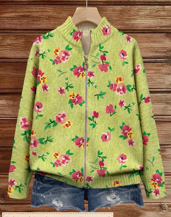 Lauren - Pink Floral Lime Zip Cardigan