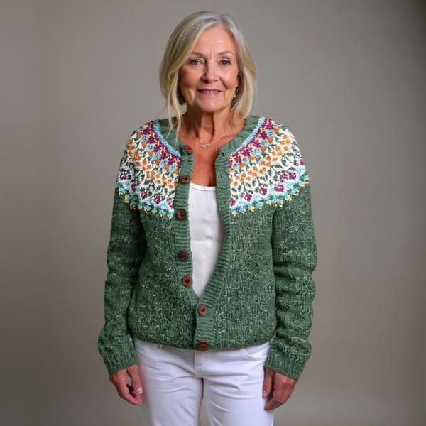 Ella | Green Floral Icelandic Cardigan