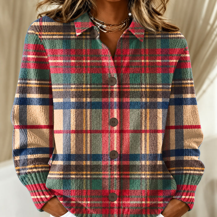 Gloria | Multicoloured Checked knitted jacket with Buttons